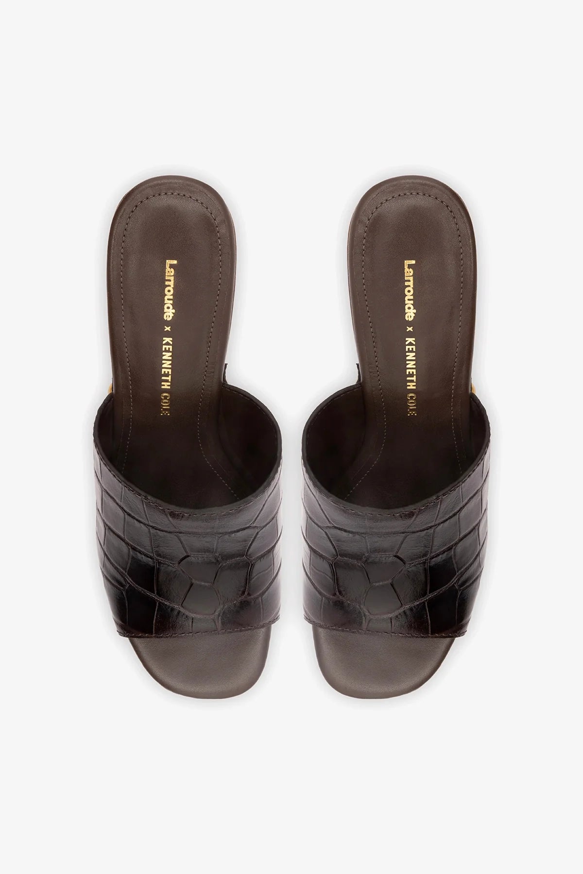 Larroudé x Kenneth Cole: Mule Dark Oak Croco Leather