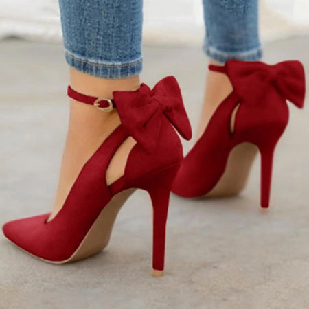 Women's Bow Pointed-Toe High Heels | Faux Leather Stiletto Sandals