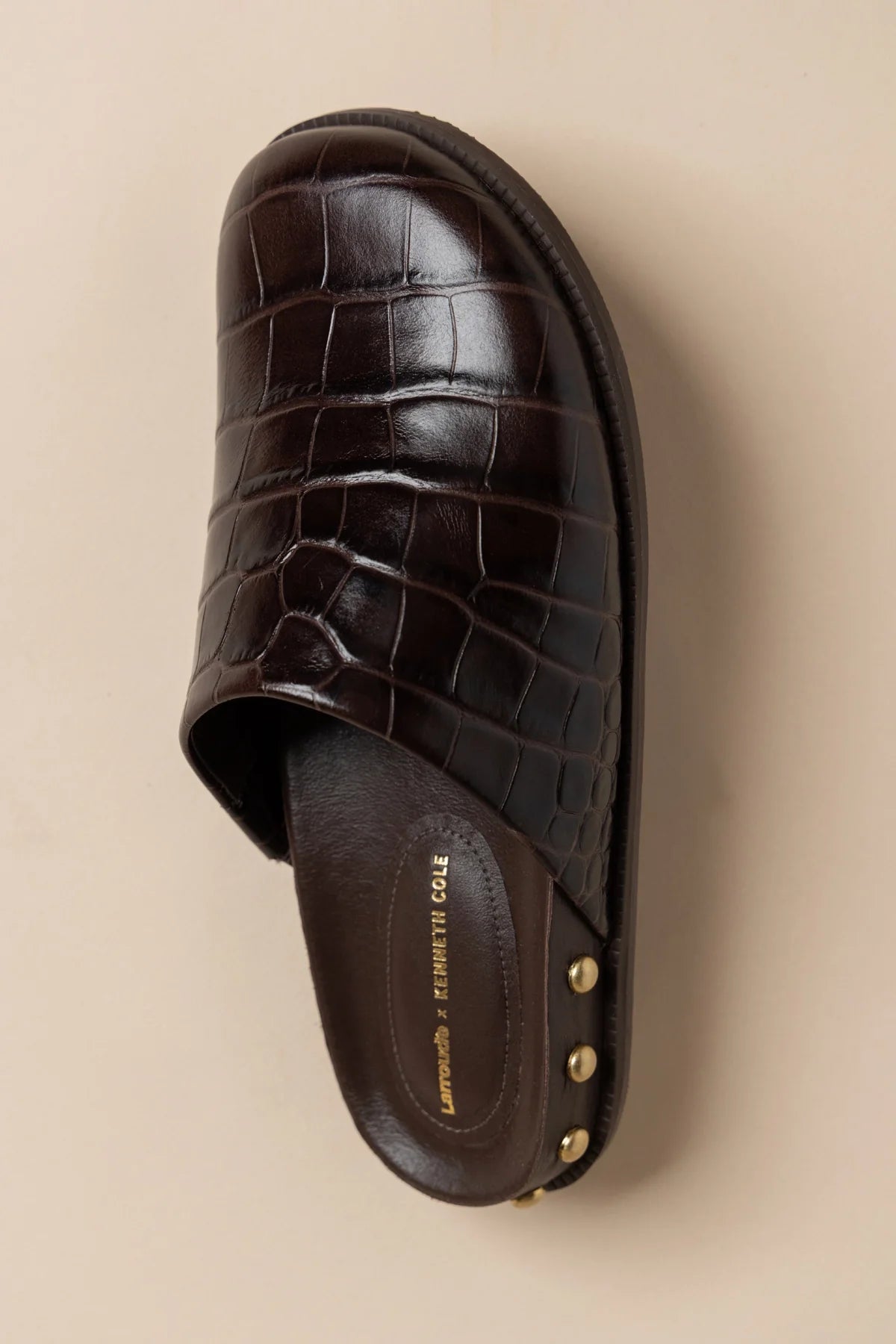 Larroudé x Kenneth Cole: Clog Dark Oak Croco Leather
