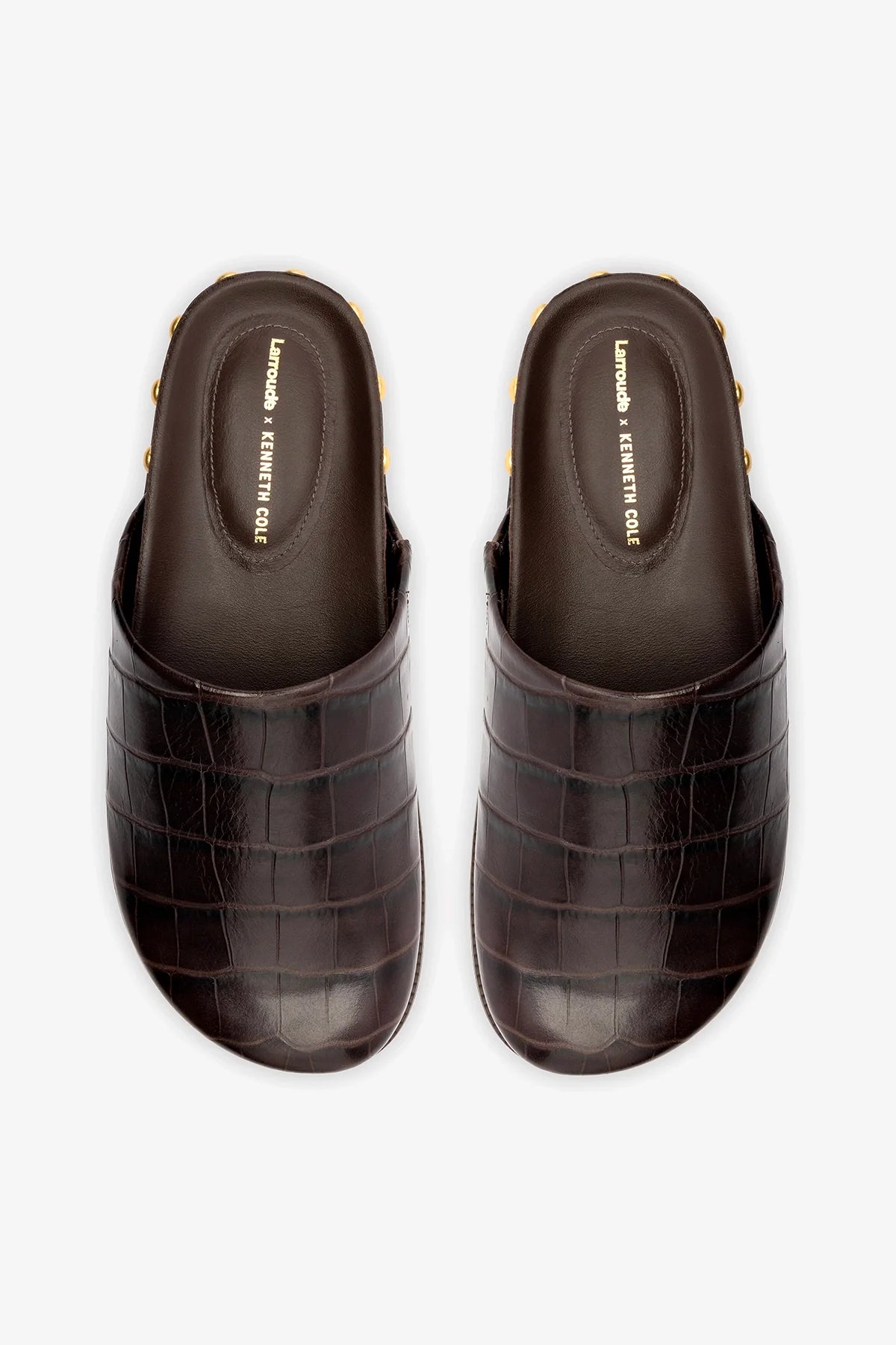 Larroudé x Kenneth Cole: Clog Dark Oak Croco Leather