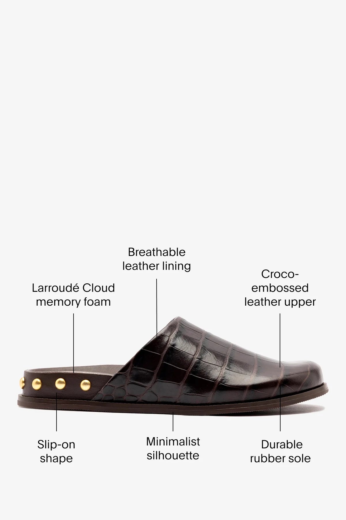 Larroudé x Kenneth Cole: Clog Dark Oak Croco Leather